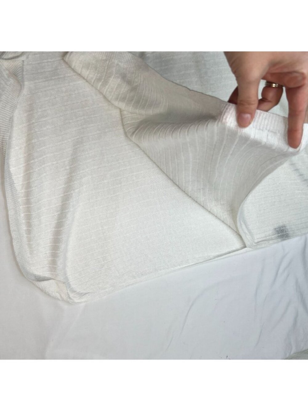 360 Sweater Italian Linen Ribbed Knit Midi Dress Sleeveless Sheath White M - Picture 7 of 9